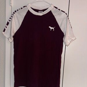PINK Womens Maroon and White Raglan T-Shirt